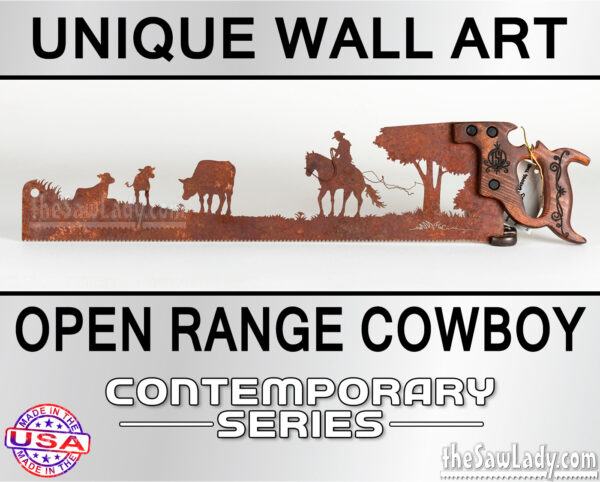 OPEN-RANGE-COWBOY ranch metal wall art saw