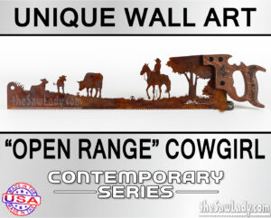 OPEN-RANGE-COWGIRL ranch metal wall art saw