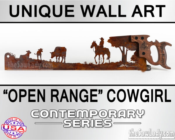 OPEN-RANGE-COWGIRL ranch metal wall art saw