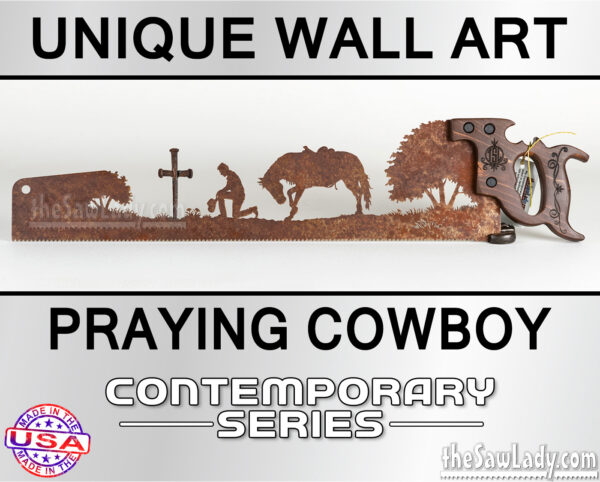 Praying-Cowboy westerm metal wall art saw