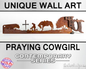 praying cowgirl metal wall art saw decor