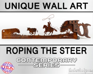 ROPING-THE-STEER metal wall art saw