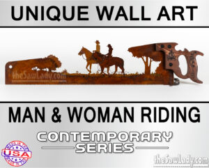 WOMAN-MAN-RIDING-HORSES metal wall art saw