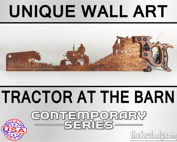 tractor-at-barn- metal wall art saw