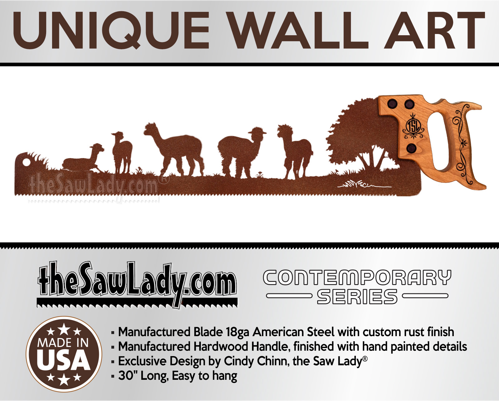 Alpacas in the field - Metal Saw Wall Art Gift for Farmers and Ranchers - Image 3