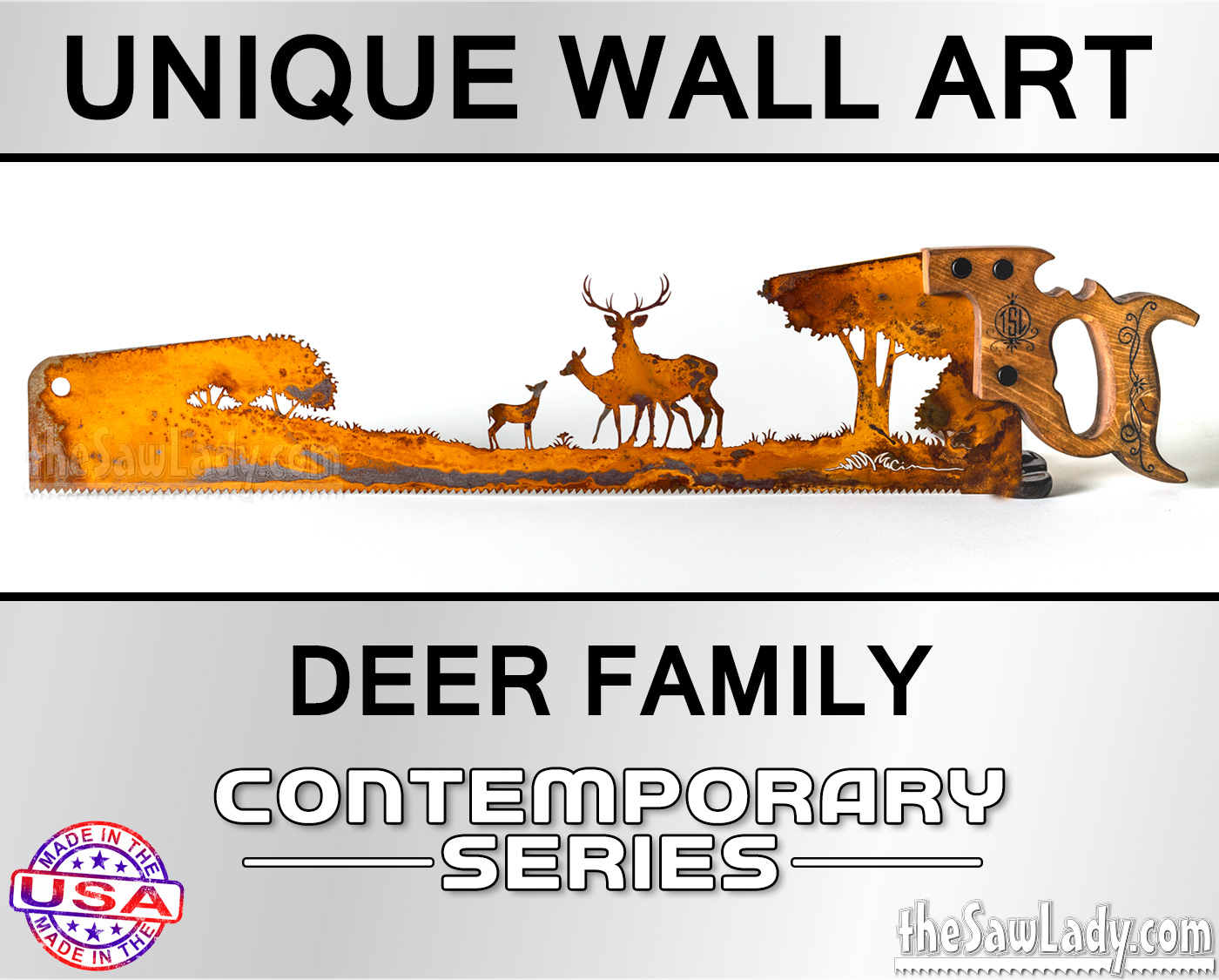 Deer-Family metal wall art saw