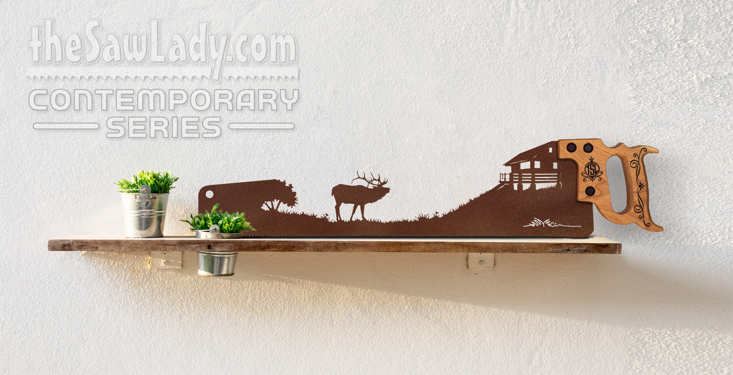 Bull Elk at the Cabin - Metal Saw Wall Art Gift for Nature Lovers, Rustic - Image 2