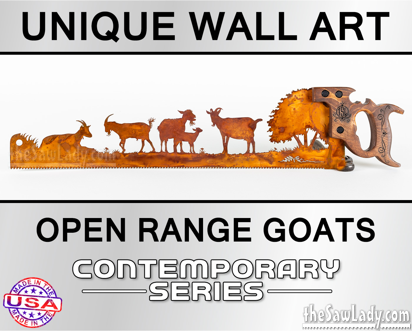 Goats-Open-Range metal wall art saw