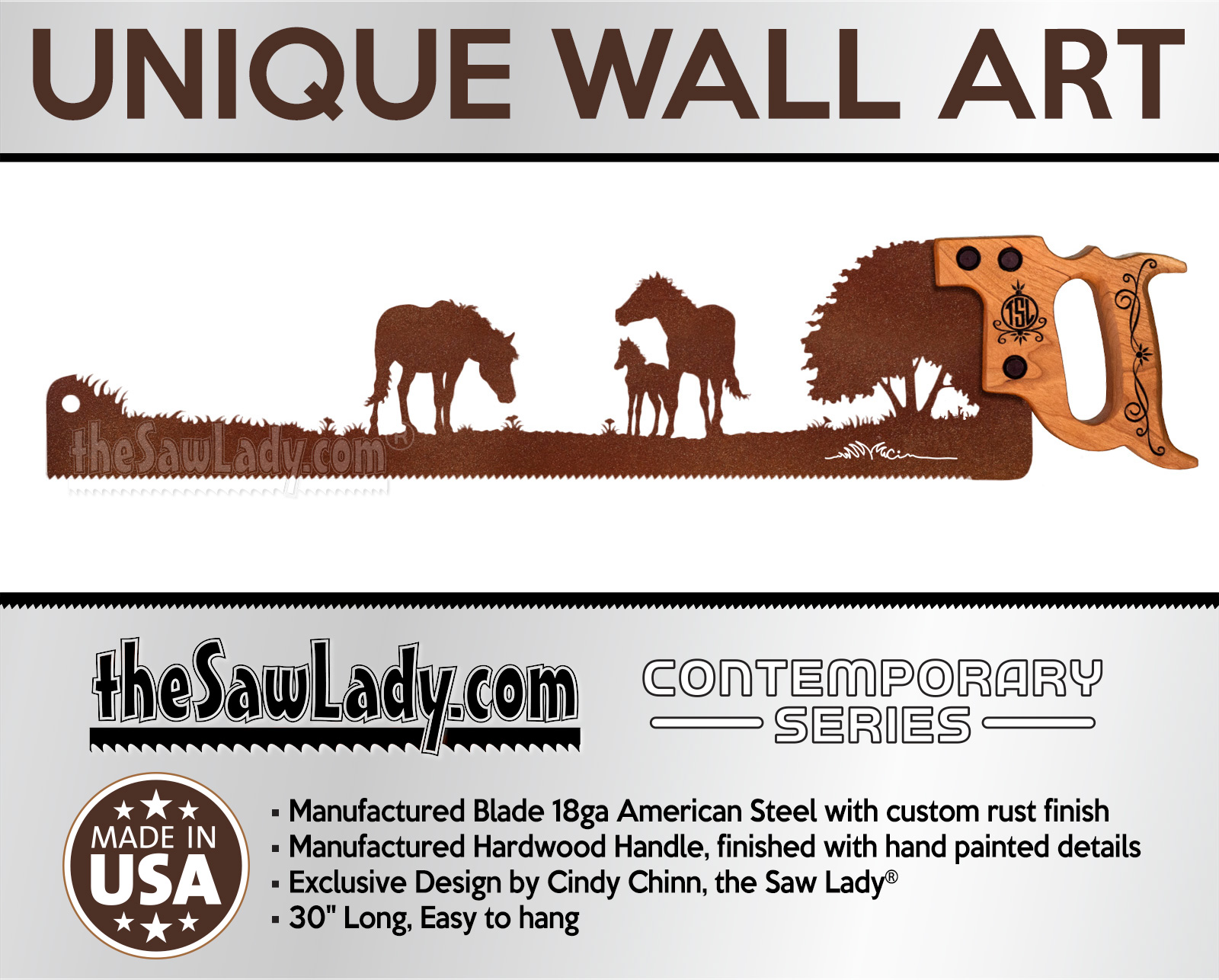 Horses in the field - Metal Saw Wall Art Gift for Farmers and Ranchers - Image 3