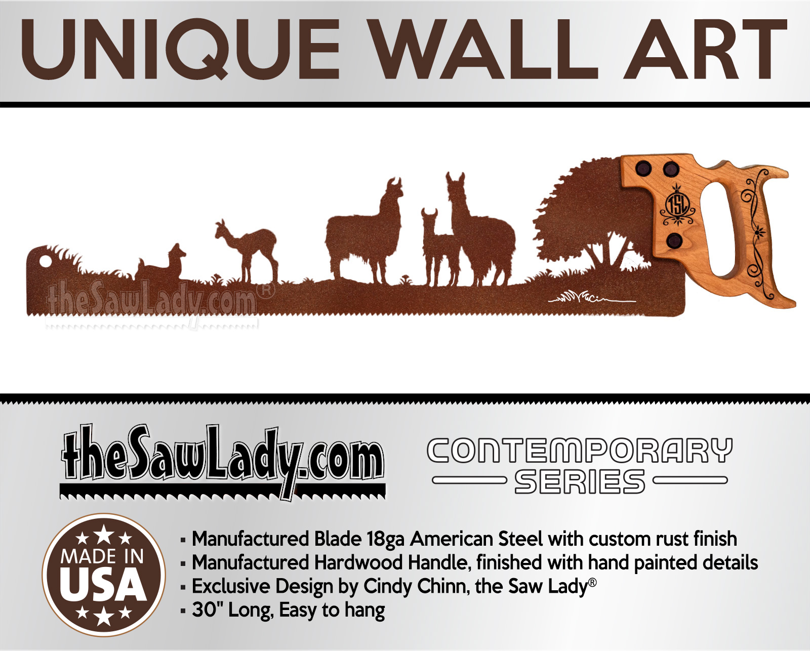Llamas in the field - Metal Saw Wall Art Gift for Farmers and Ranchers - Image 3