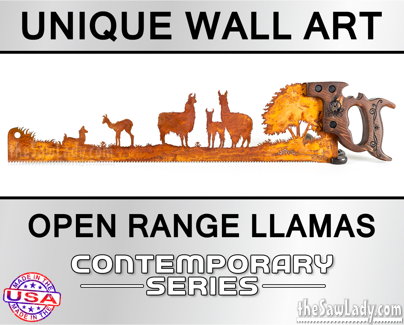 Llamas-open-range metal wall art saw