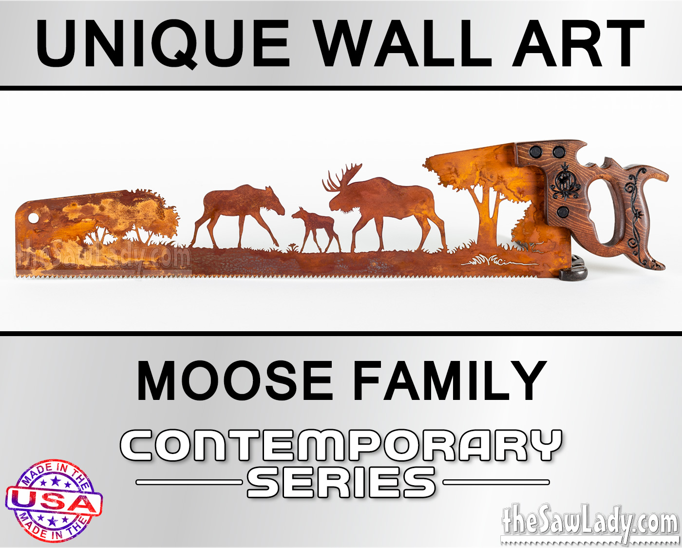 Moose-Family metal wall art saw