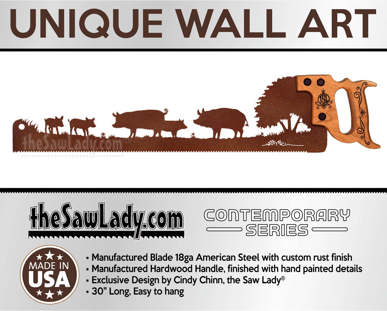 Pigs in the field - Metal Saw Wall Art Gift for Farmers and Ranchers - Image 3