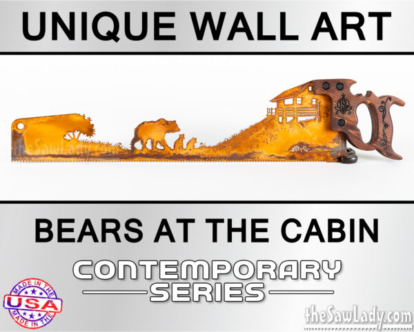 bear-family-at-the-cabin-metal-wall-art-saw