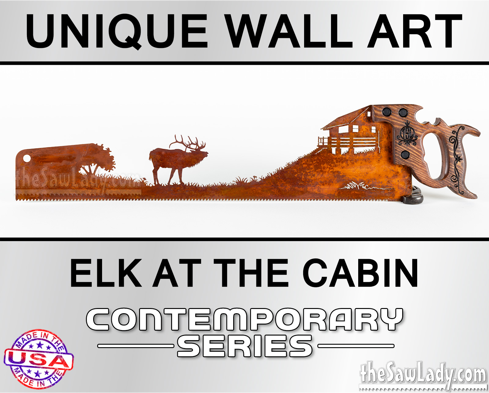elk-at-the-cabin-metal-wall-art-saw