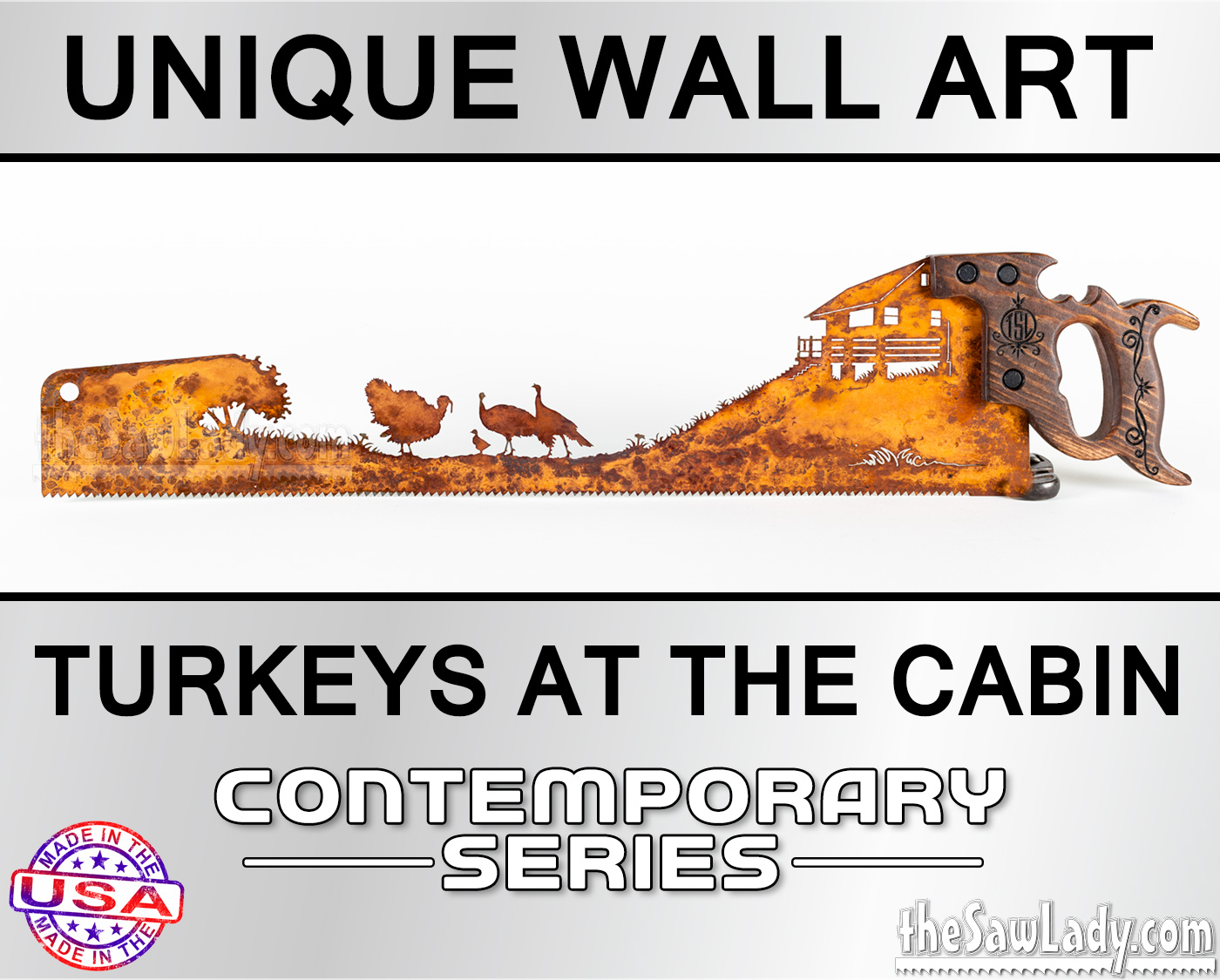 turkeys-at-the-cabin-metal-wall-saw-art