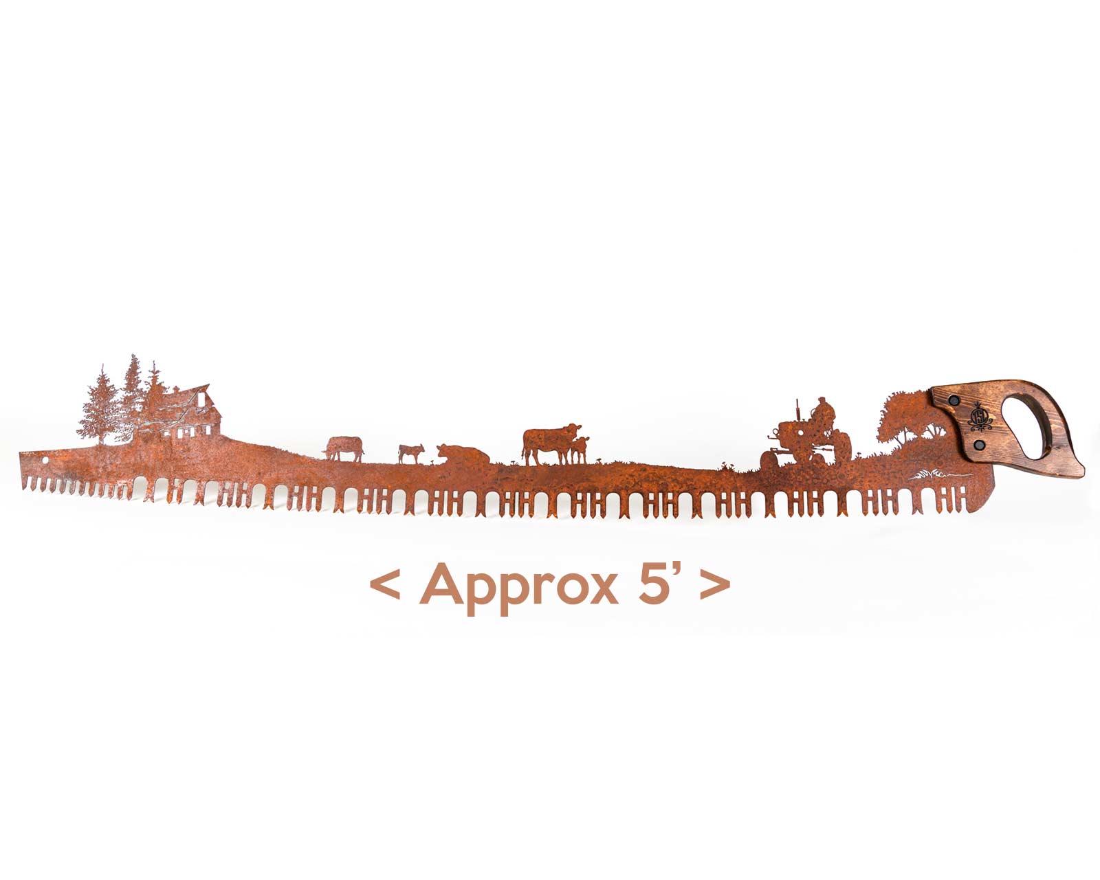 5ft long Ranching Tractor Scene – Metal Saw Wall Art Gift for Ranchers and Farmers