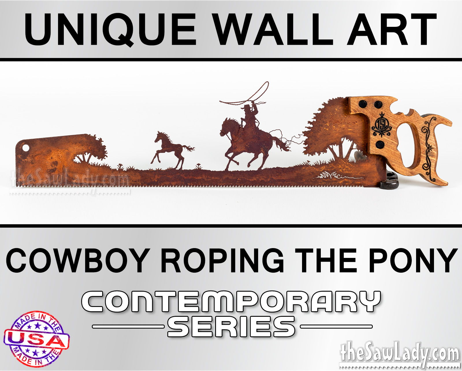 Cowboy-Roping-the-Pony-metal-wall-art-saw