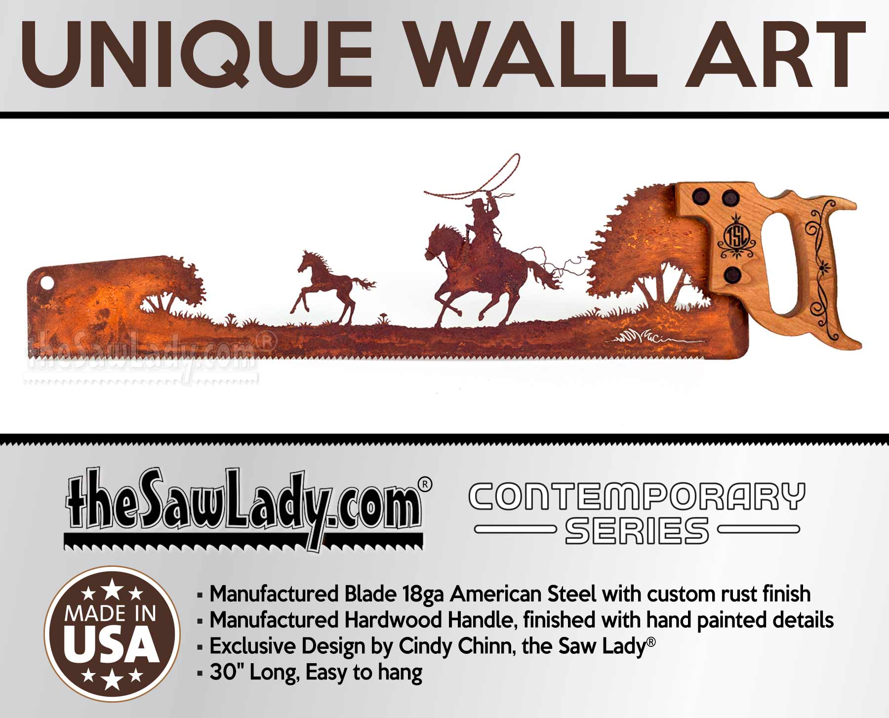 Cowboy-roping-the-Pony-western-art-metal-wall-saw-gift-rodeo-ETSY