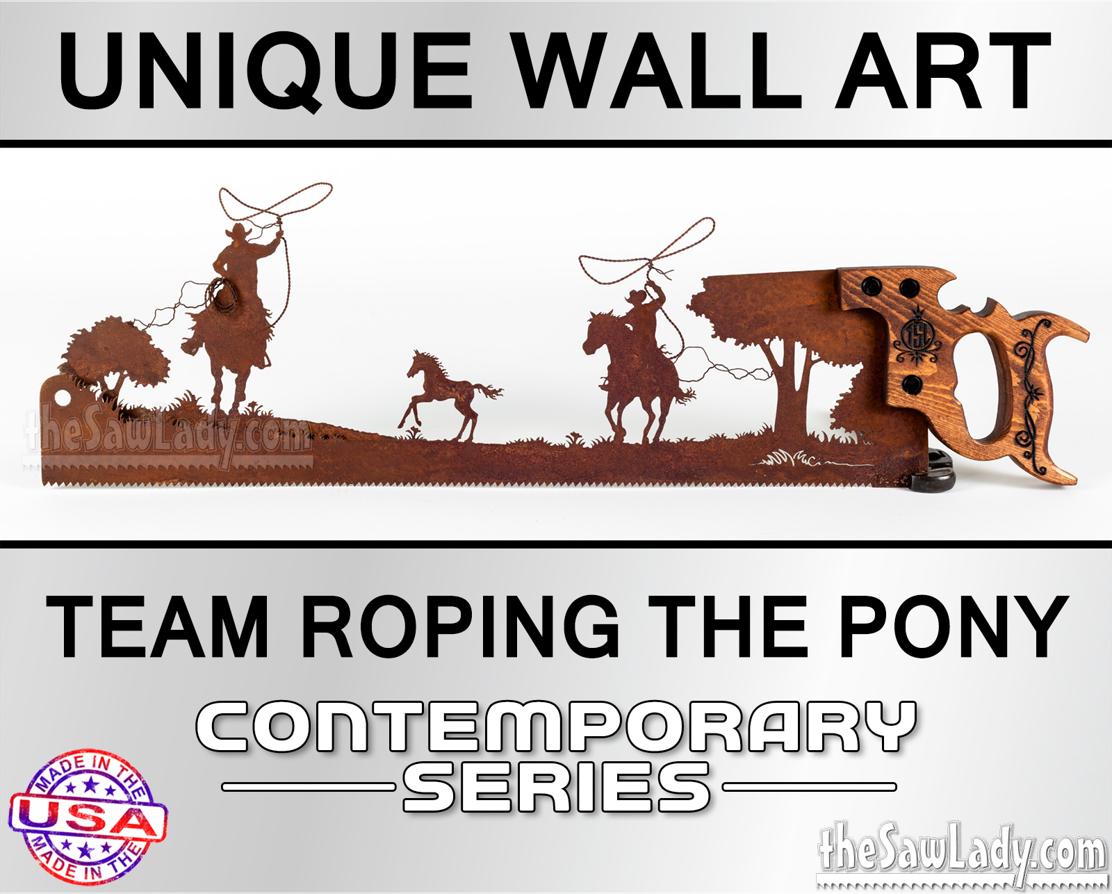 Team-Roping-the-Pony-metal-wall-art-saw