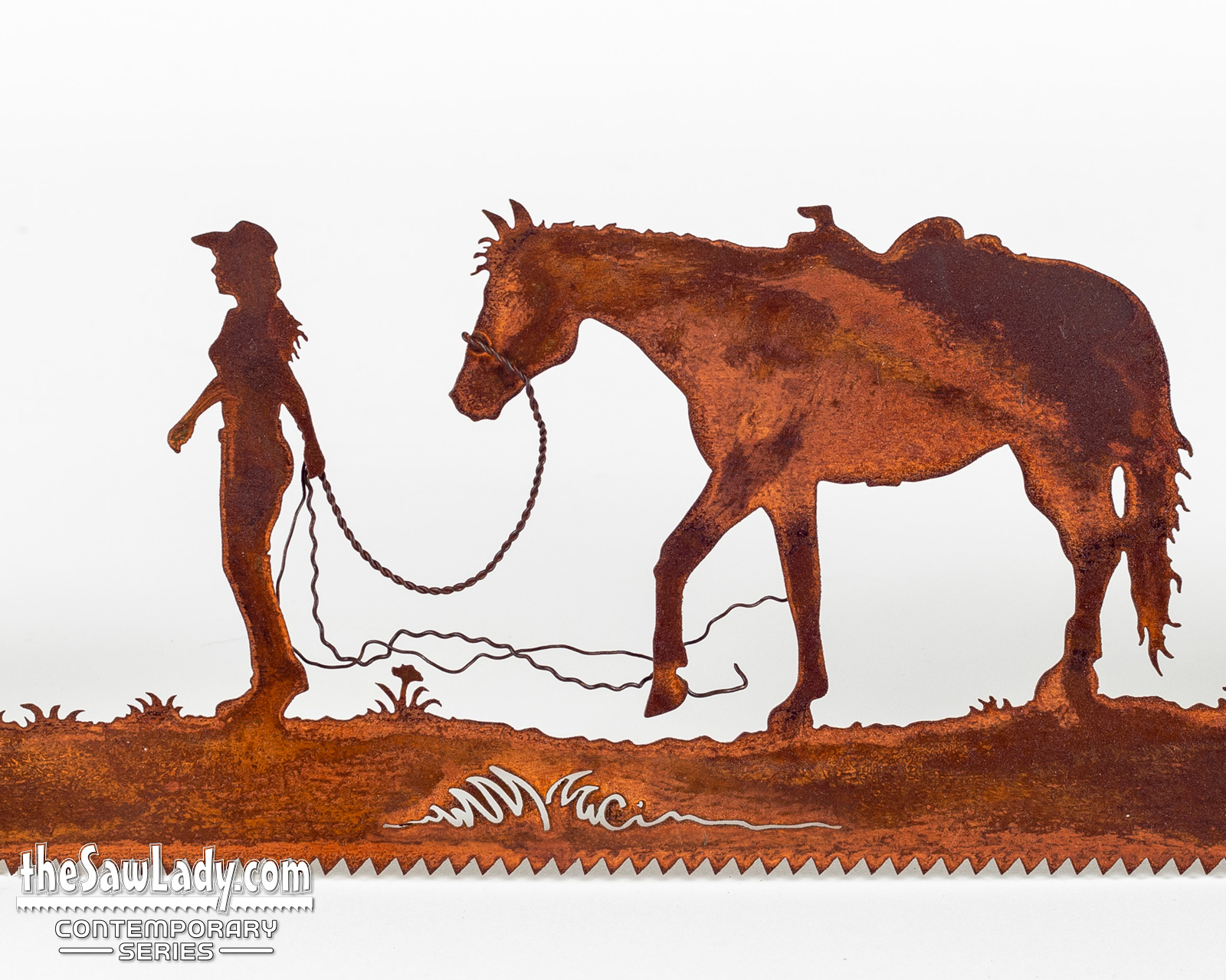 woman and horse metal art saw