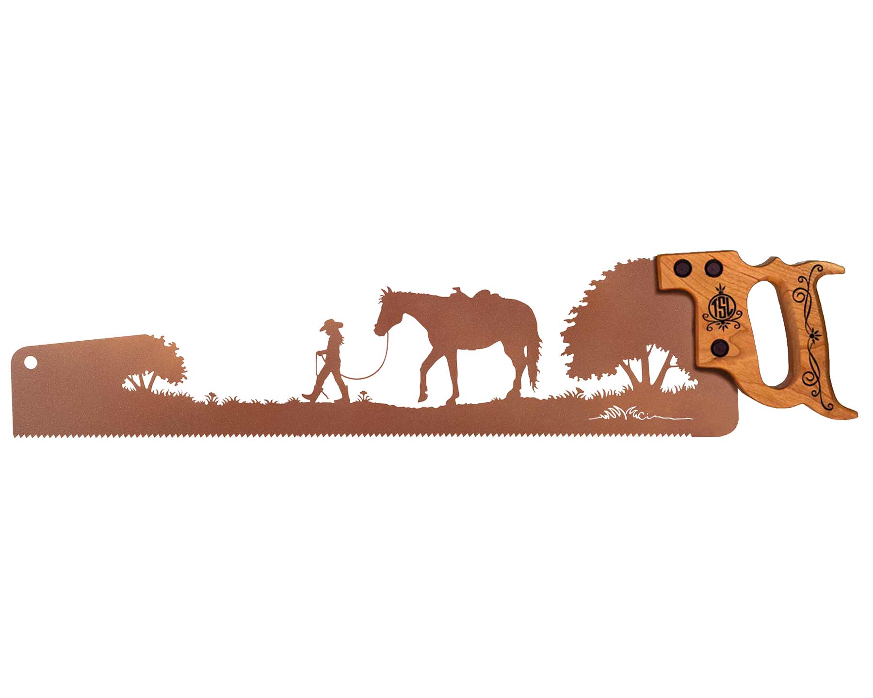 Young-Cowgirl-leading-horse_metal-wall-art-gift-western-decor-saw-V2-1800-SQ