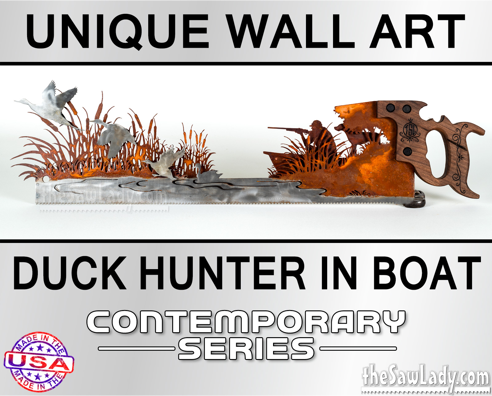 Duck-Hunter-in-Boat metal saw art