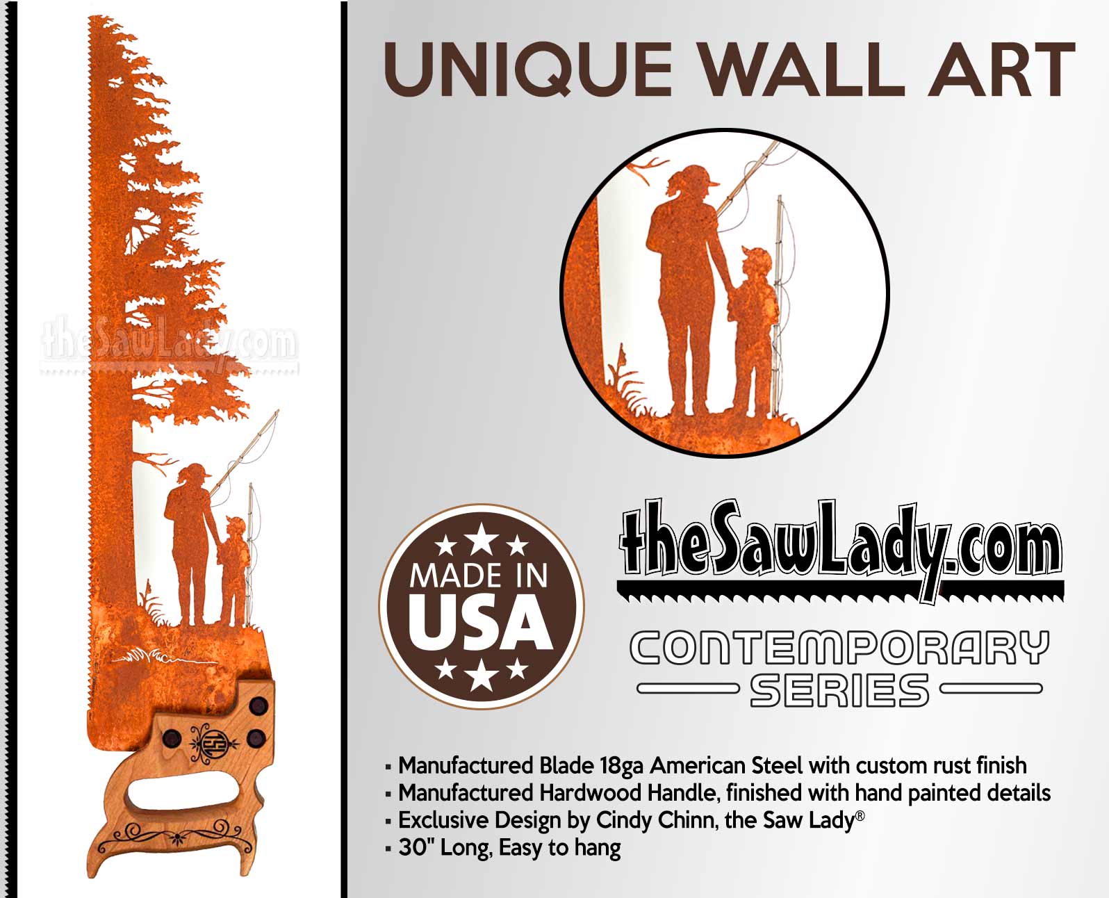 "Mayberry" Saw with Mother and Son - Metal Saw Wall Art Gift for Fishermen- Limited - Image 3