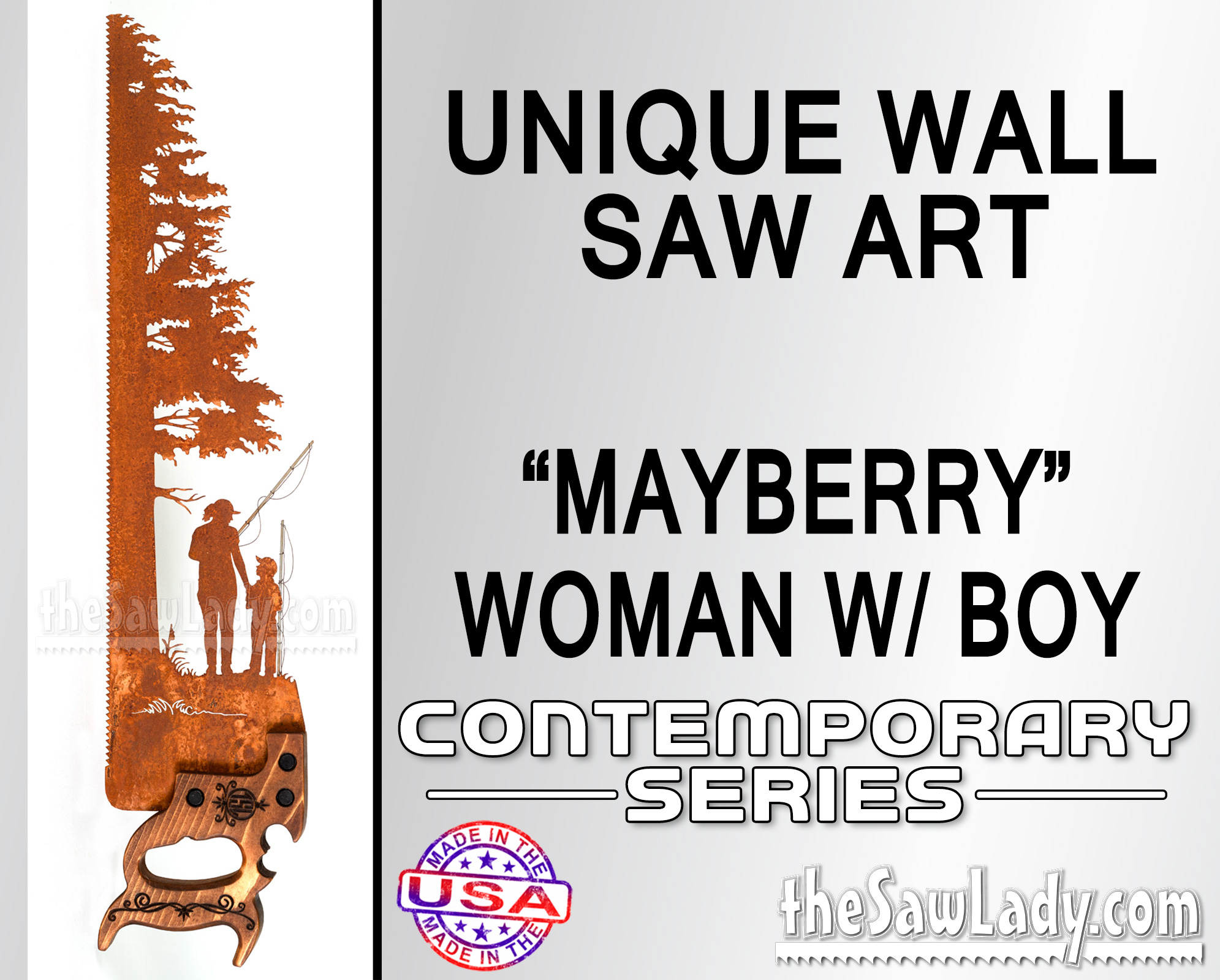 Mayberry-woman-boy-metal-saw-art-fishing