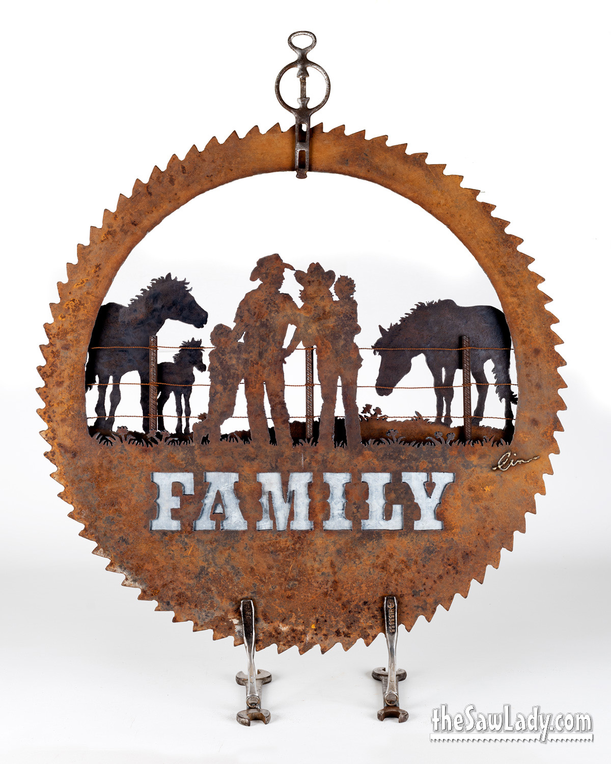 Family-with-Horses metal art saw blade