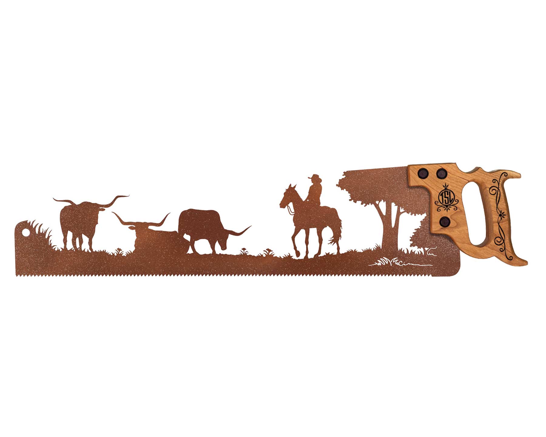 Tending-longhorn-cattle-western-wall-art-saw-gift-1800-SQ