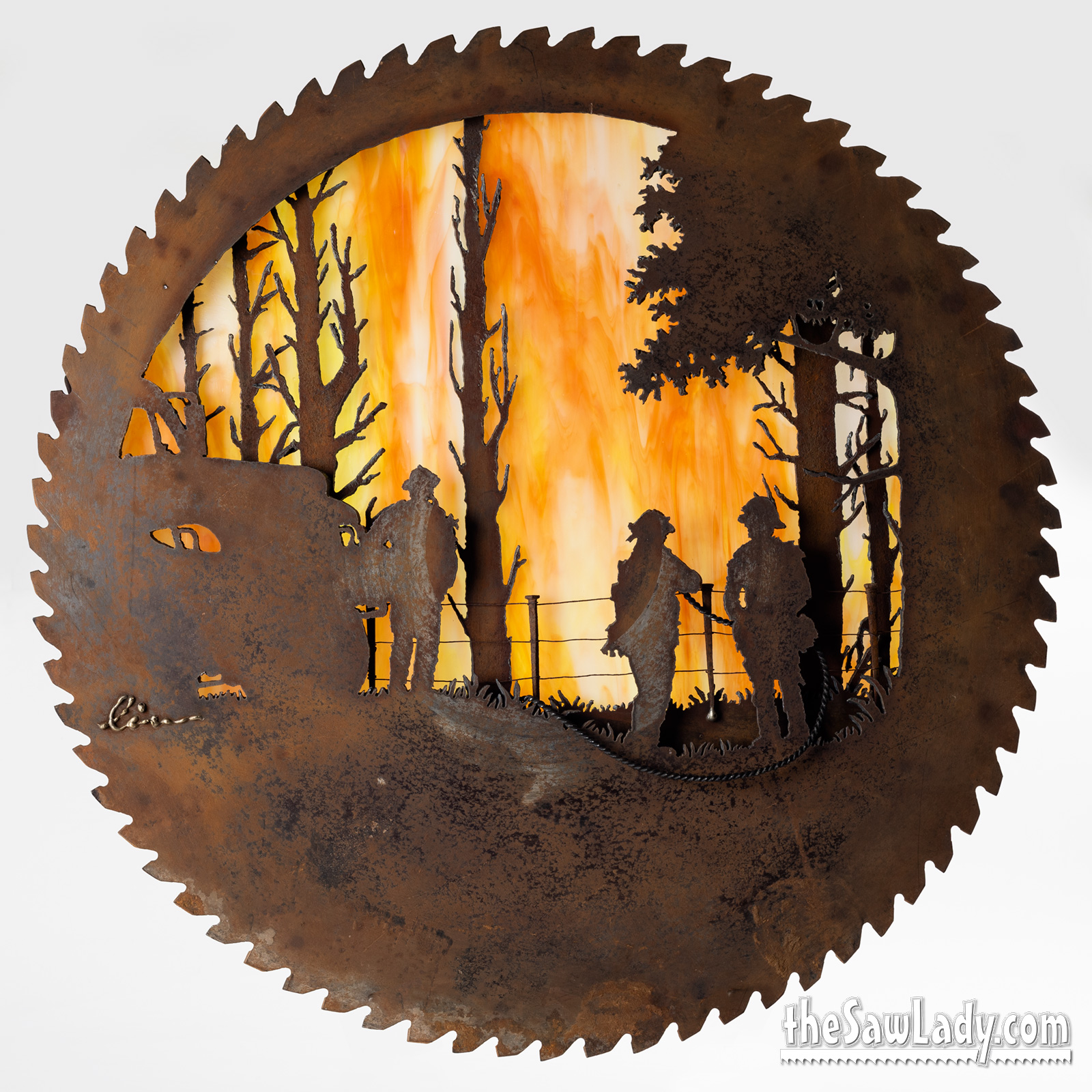 Wildland_Firefighters metal art saw with glass