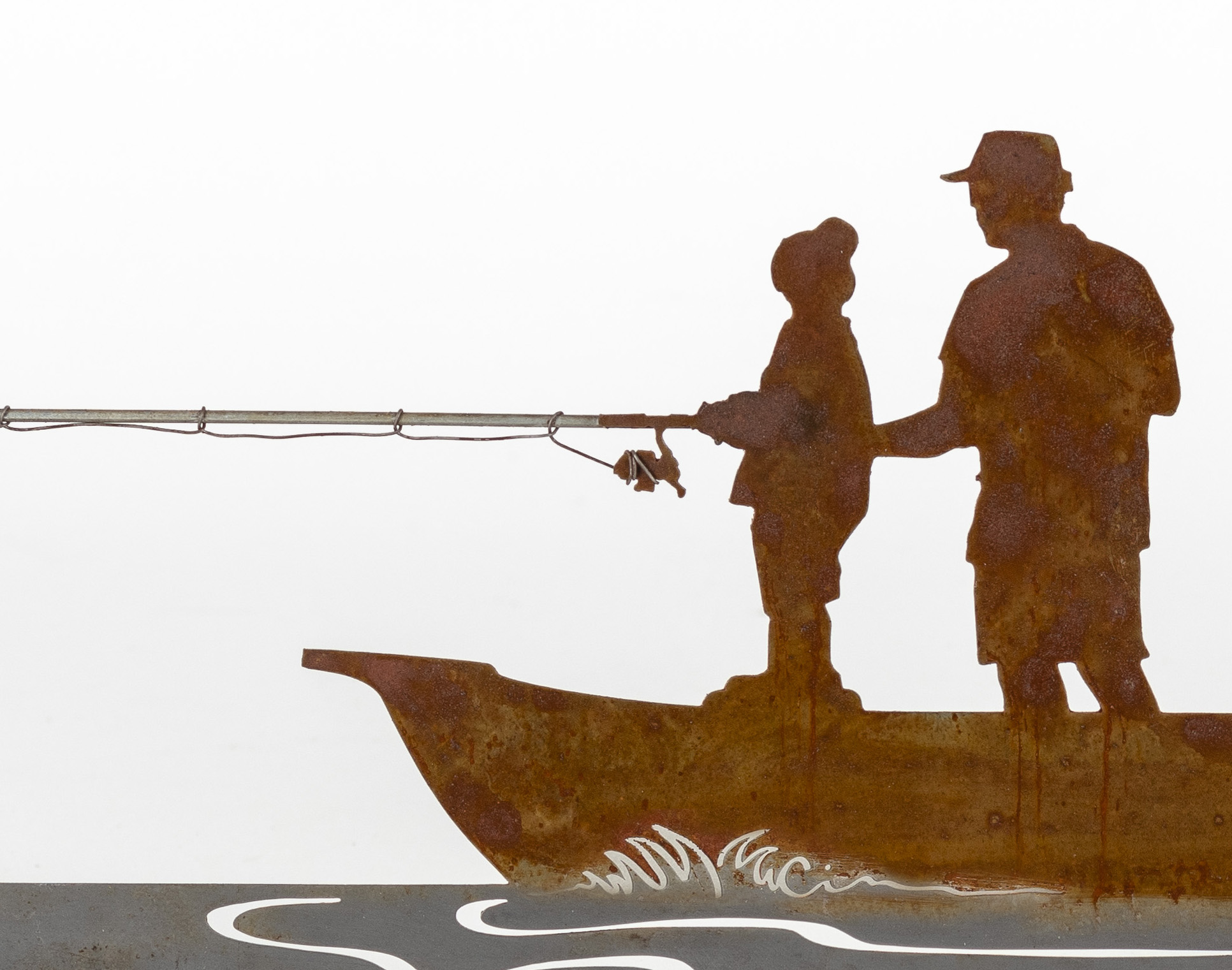 Pops and the Boy in Fishing Boat - Metal Saw Wall Art Gift for Fishermen
