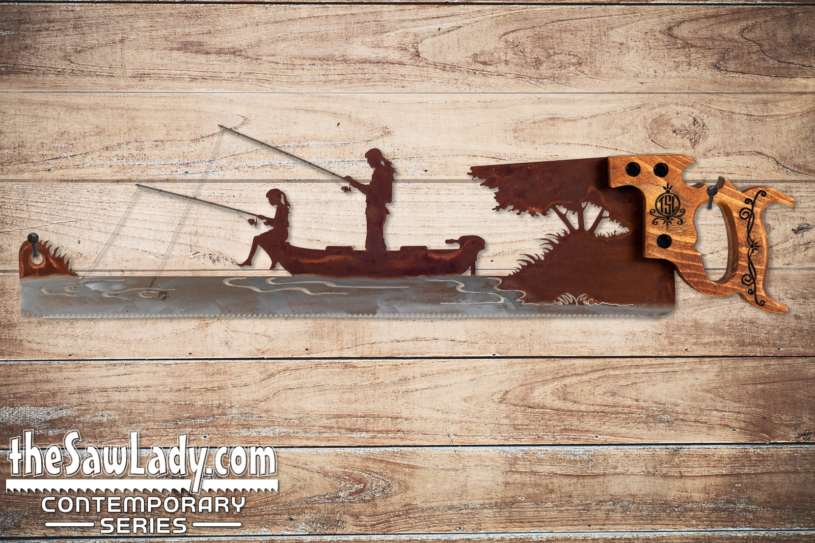 Fishing-Boat-Woman-Girl-Metal-wall-art-saw
