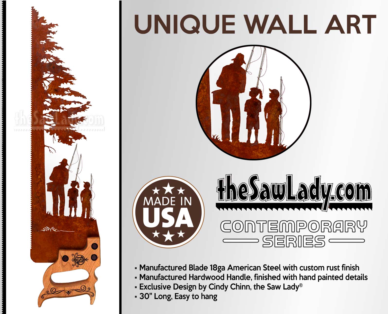 Mayberry-father-daughter-son-fishing-rustic-cabin-wall-art-saw-ETSY