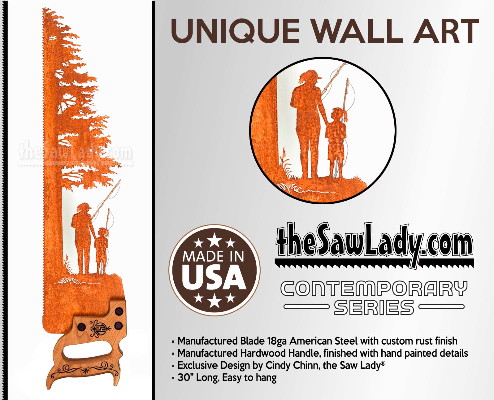 "Mayberry" Saw with Mother and Daughter - Metal Saw Wall Art Gift for Fishermen- Limited - Image 4