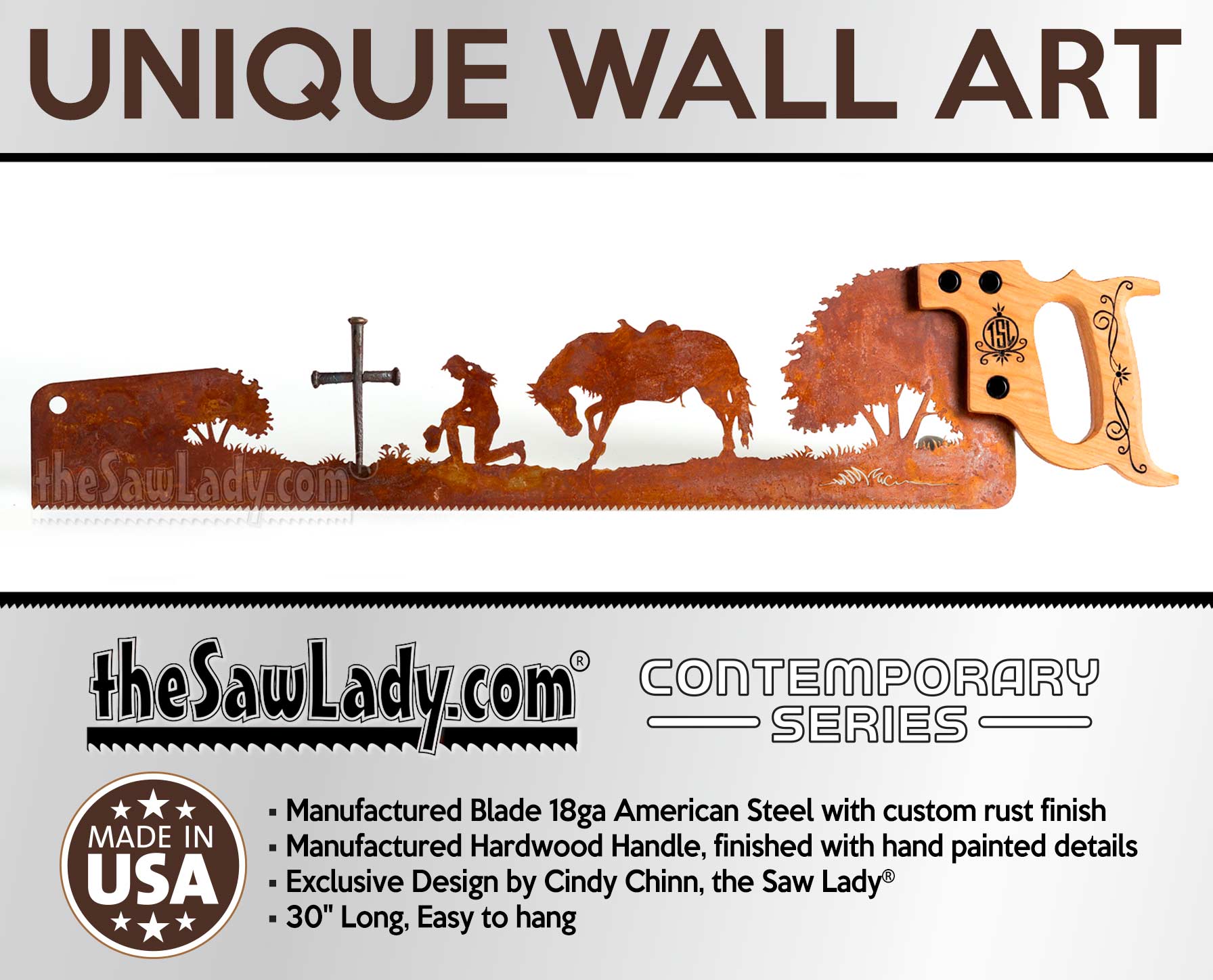 Praying Cowgirl with Cross - Metal Saw Wall Art Gift for Western Horse Art Lovers - Image 3