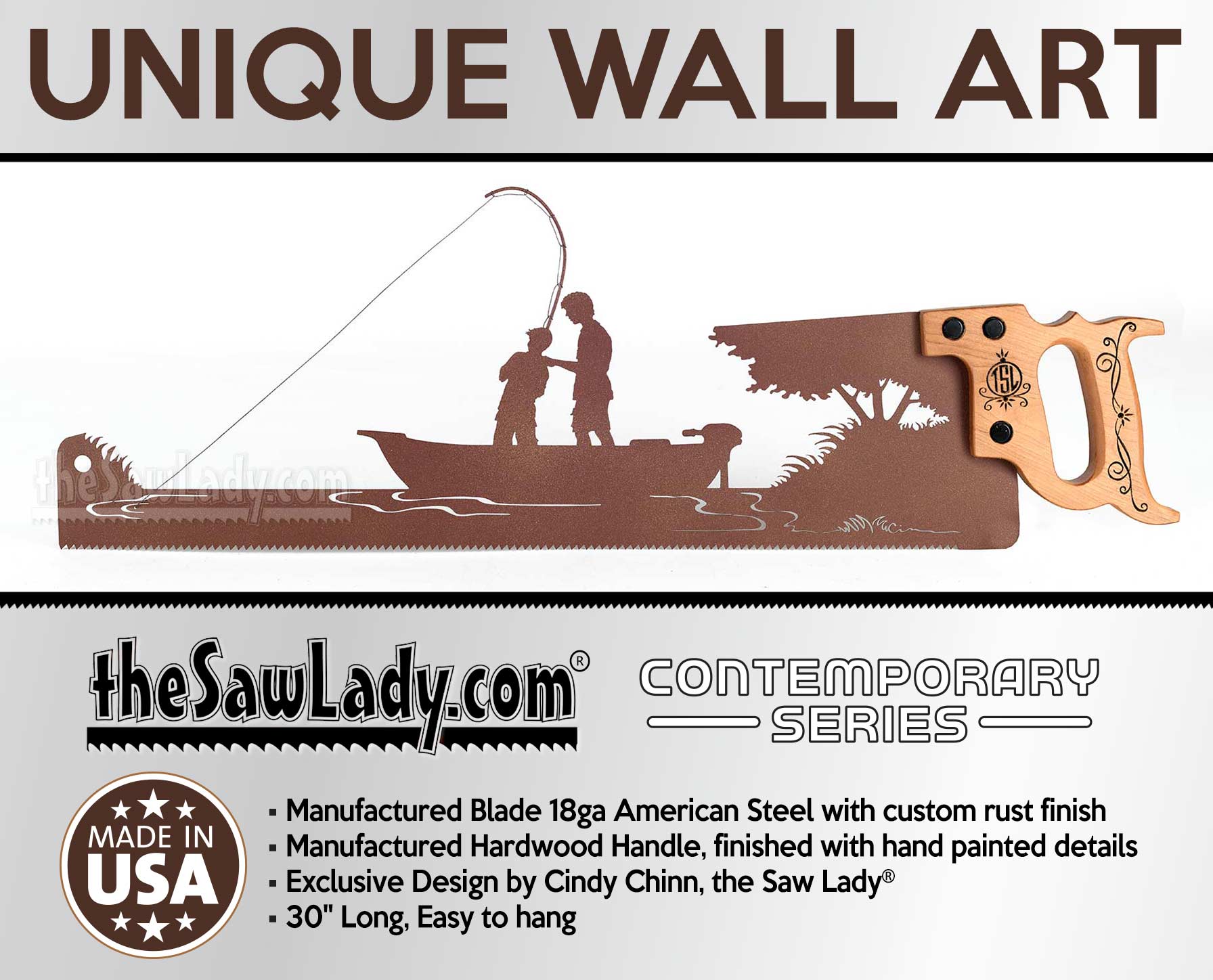 Father and Son in Fishing Boat - Metal Saw Wall Art Gift for Fishermen V2 - Image 2