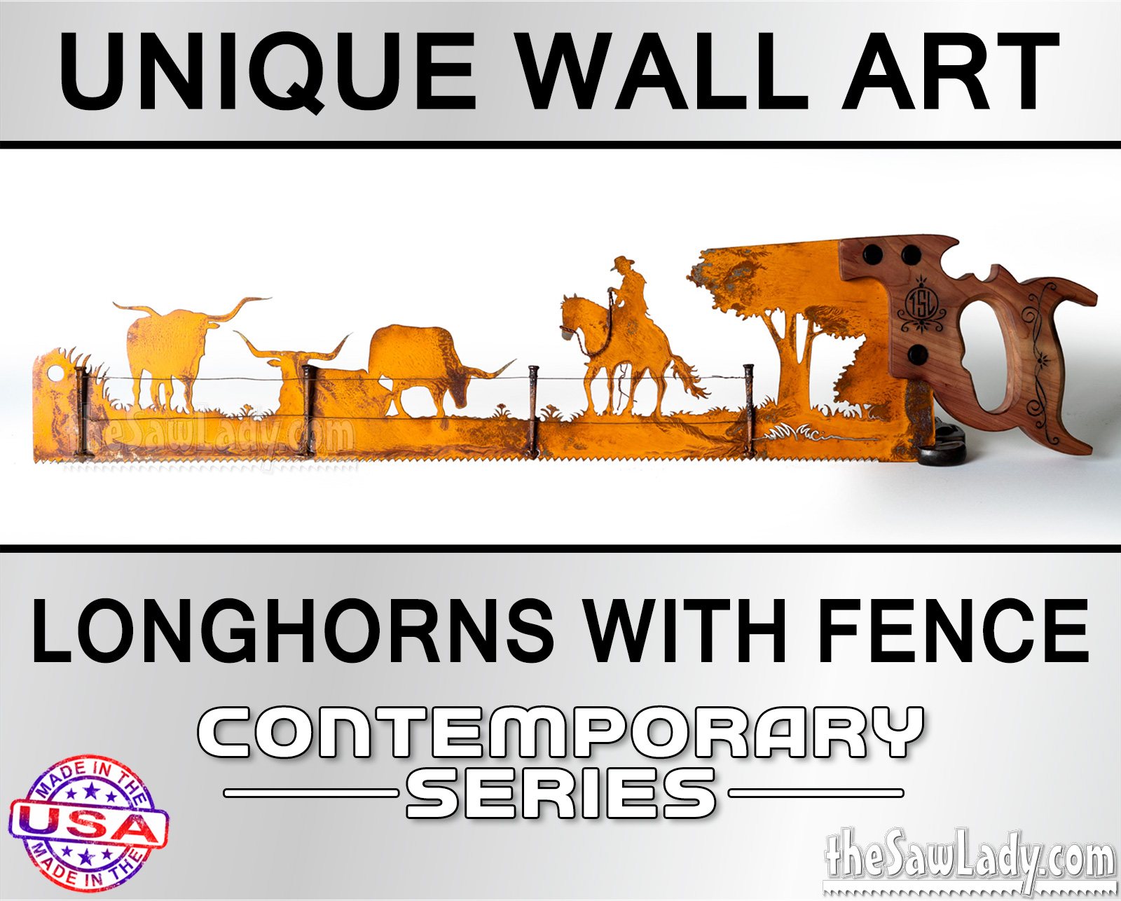 longhorn cattle metal wall art saw ranching