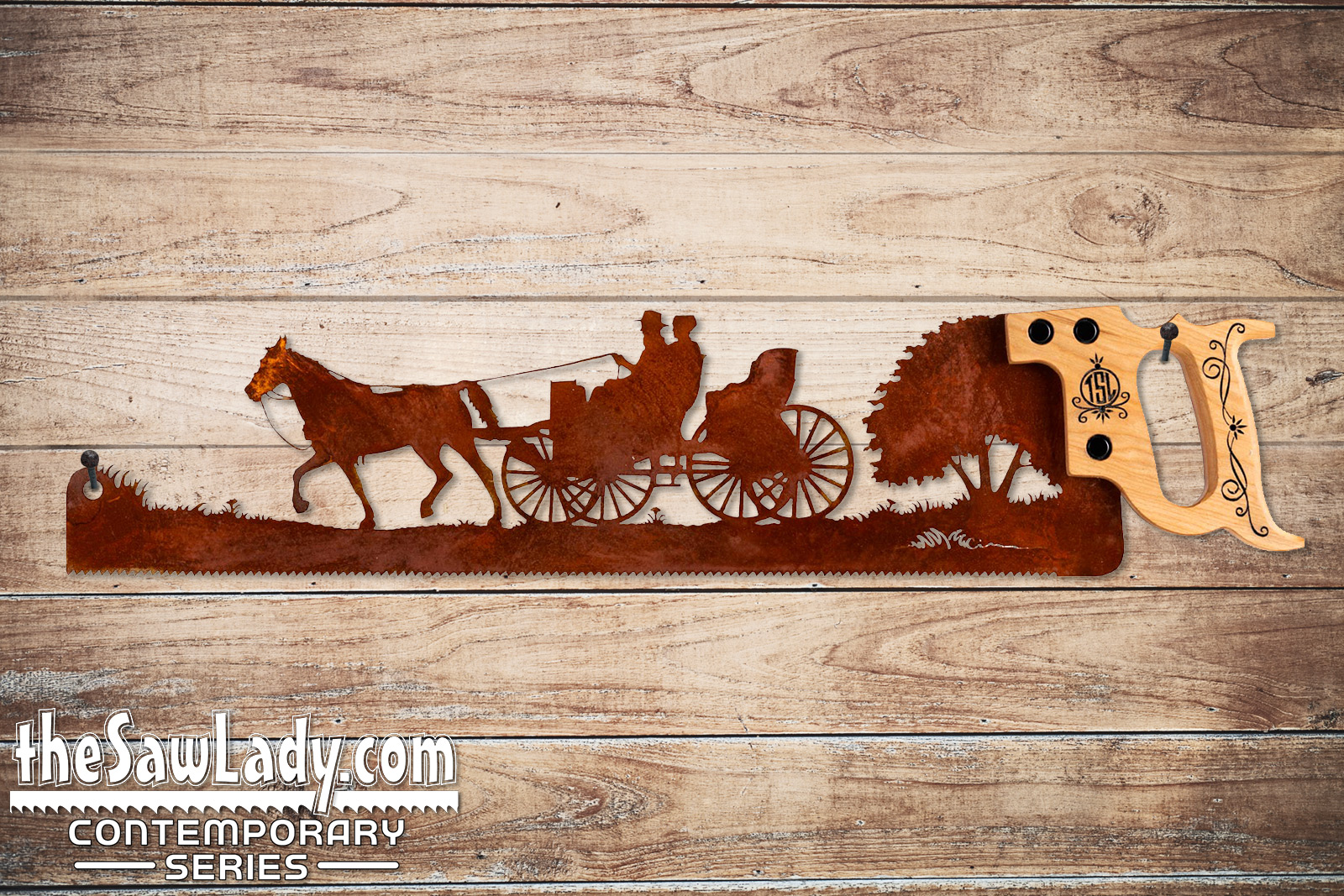 horse and buggy amish design metal saw wall art