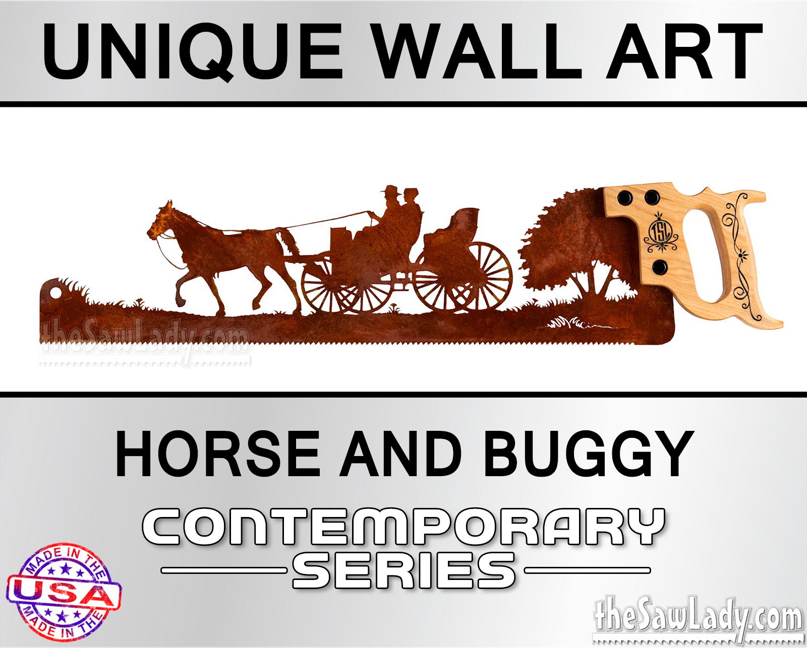 horse and buggy amish design metal saw wall art