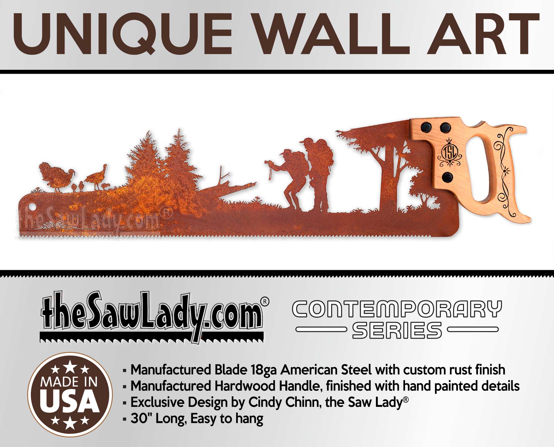 Couple Hiking with Turkeys - Metal Saw Wall Art Gift for Nature Lovers - Image 4