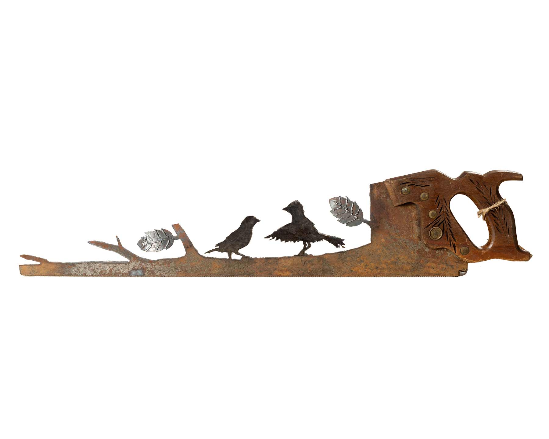 Vintage Lovebirds Hand Saw Art – Hand Cut Rustic Metal Wall Decor Gift