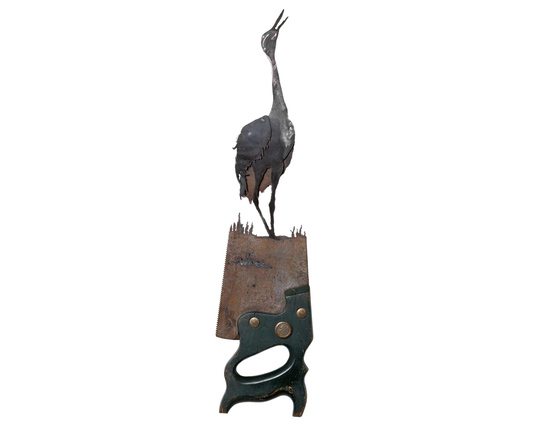 Vintage Sandhill Crane Hand Saw Art – Hand Cut Rustic Metal Wall Decor