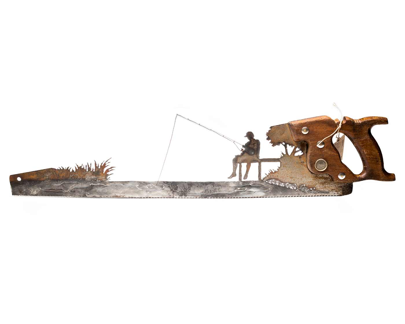 Vintage Fishing on the Dock Hand-Cut Saw Wall Art – Rustic Lake Decor vintage-reclaimed-fisherman-at-dock-gift-cabin-metal-wall-art