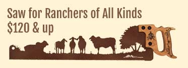 Metal saw art featuring cattle and ranching themes