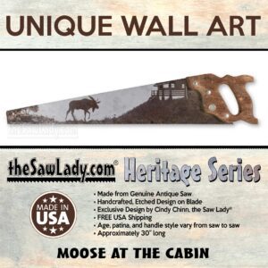 Heritage Series – Moose Family – Etched Vintage Saw Art | Rustic Farmhouse Wall Decor