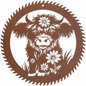 highland cow-decor-round-saw-blade-rustic-gift-ranching