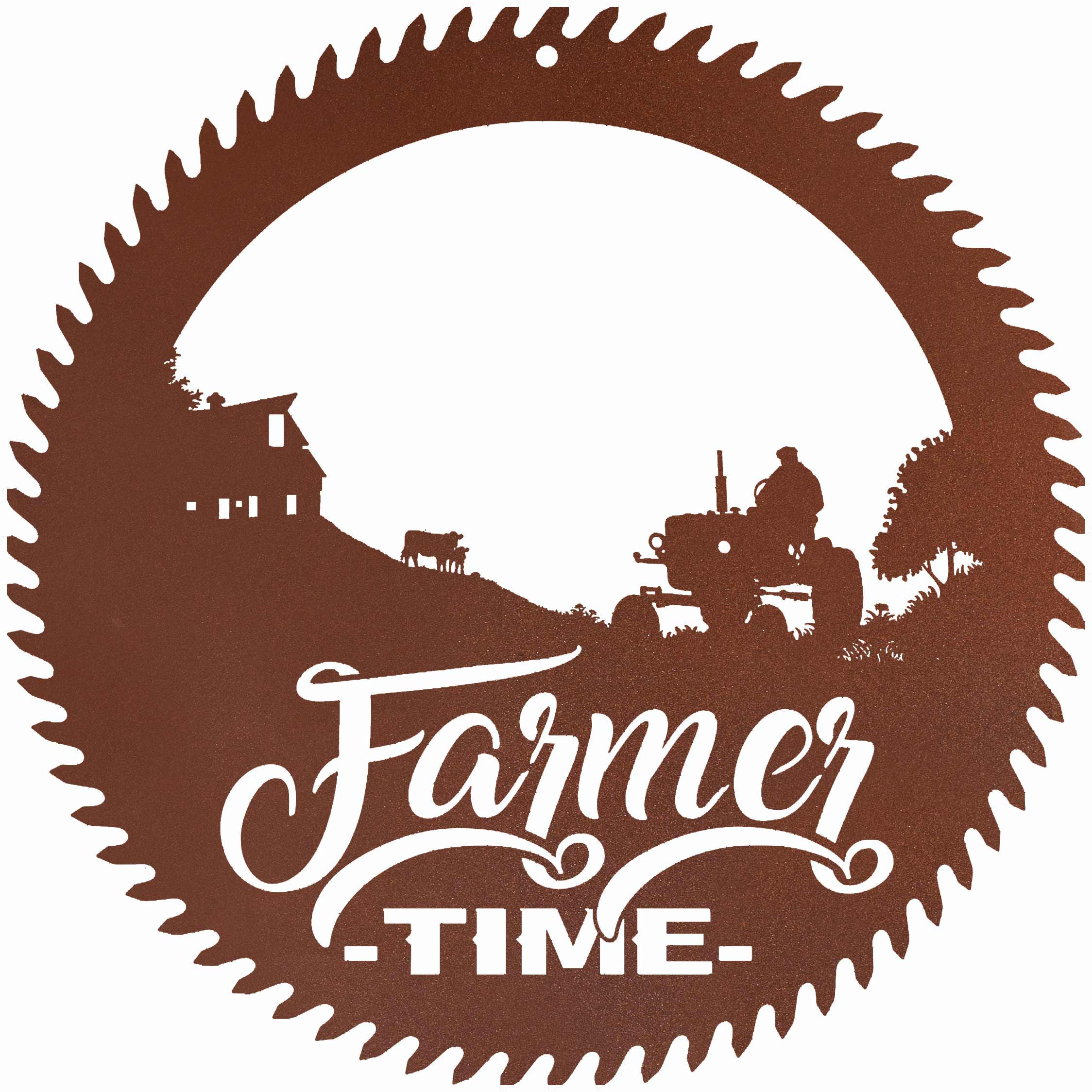 Farmer Time 22 Inch Rustic Round Blade – Farm Scene Steel Decor – HOLPRE