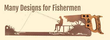 Metal saw art featuring fishing and outdoor scenes Metal saw art featuring fishing and outdoor scenes